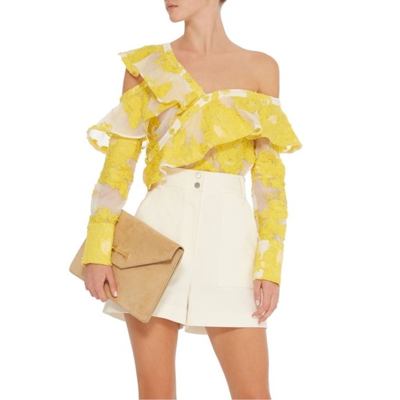 Self-Portrait Off The Shoulder Fil Coupe Frill Yellow Embroidered Top US6 UK10 - Picture 9 of 13